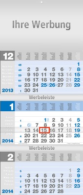 Dreimonatskalender »Design-trio blau«, 340x792 mm