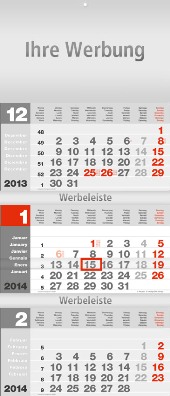 Dreimonatskalender »Design-trio rot«, 340x792 mm