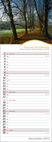 Streifenkalender »Rad- und Wanderwege«, 155x485 mm, November