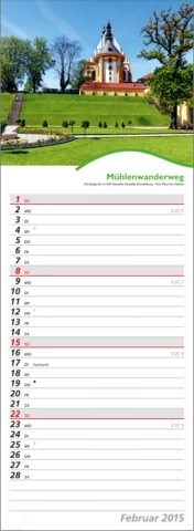 Streifenkalender »Rad- und Wanderwege«, 155x485 mm, Februar