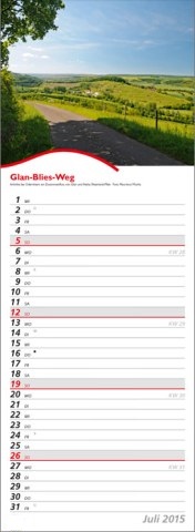Streifenkalender »Rad- und Wanderwege«, 155x485 mm, Juli