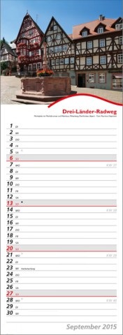 Streifenkalender »Rad- und Wanderwege«, 155x485 mm, September