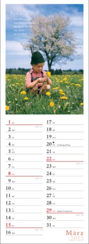 Streifenkalender »Freu' Dich«, 120x390 mm, März