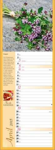 Streifenkalender »Tee und Gewürze«, 155x485 mm, April