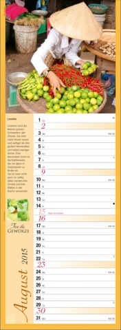 Streifenkalender »Tee und Gewürze«, 155x485 mm, August