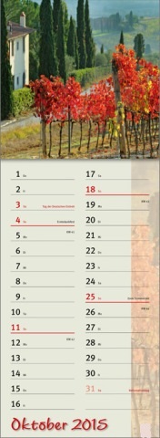 Streifenkalender »Zauber des Südens«, 155x485 mm, Oktober