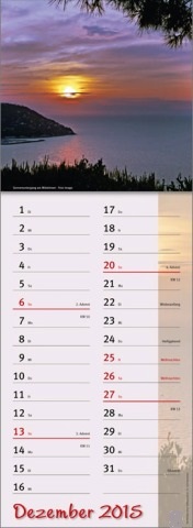 Streifenkalender »Zauber des Südens«, 155x485 mm, Dezember